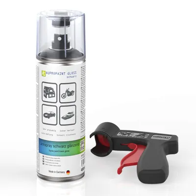 Produktbild von AUPROTEC Lackspray AUPROPAINT GLOSS schwarz glänzend Sprühlack Glanzlack Auto Lack Spray 1x 400ml + 1x Original Pistolengriff