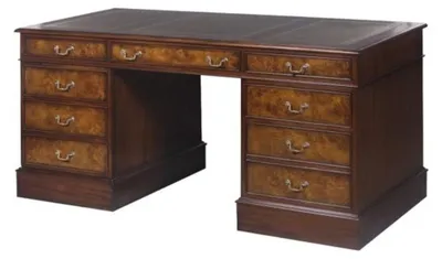 Produktbild von Casa Padrino Mahagoni Schreibtisch Braun / Grün 160,5 x 76 x H. 77 cm - Luxus Büromöbel