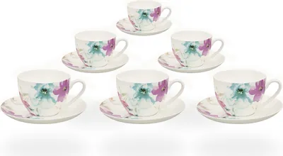 Obrázok produktu pre Čajové šálky / kávové šálky Buchensee, porcelán, 6 šálok po 210 ml, kvetinová výzdoba, jemný kostný porcelán