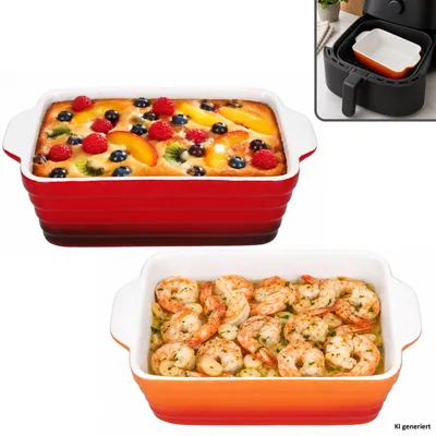 Produktbild von 2x CROSSY Auflaufform 800ml Rot Orange Steingut Backform Lasagne