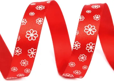 20m Satinband 15mm #4 rot mit Blumen, Dekoband, Geschenkband