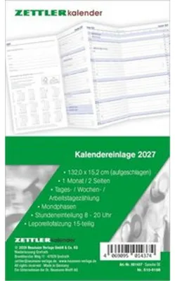 Produktbild von Kalenderersatzeinlage TP 1M/2S Leporello 2027