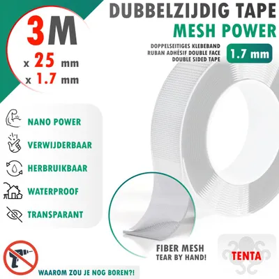 Produktbild von Doppelseitiges Klebeband 3m x 25mm x 1.7mm - TENTA Mesh Power