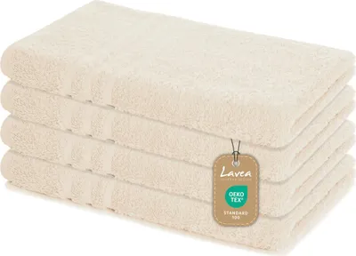 Produktbild von Lavea® 4er Set Handtuch 50x100 cm – Saugstarke und Weiche Handtücher aus 100% Baumwolle, Frottierserie Elena – Creme