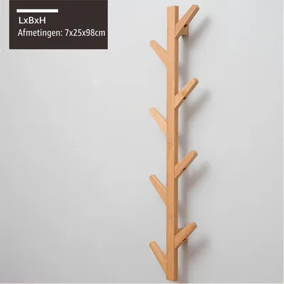 Wandgarderobe Baumform, 8 Haken, Bambus, 98x25x7 cm