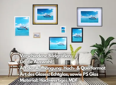 Produktbild von Ecosa Bilderrahmen 10x15 cm | Passepartout | Echtglas | MDF | Hoch- & Querformat | Wandhalterung | Schwarz