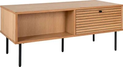 Produktbild von Couchtisch Kyoto - Couchtisch, Eichenfurnier, schwarze Metallbeine, 2 Schubladen 50x100x45 cm