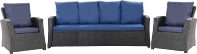Produktbild von Gartenkissen Set für Polyrattan Dunkelblau Sitzkissen 180x60  cm + 4x Rückenkissen 56x50 cm – Auflagen für 5-6 Sitzer Gartensofa & Gartenstuhl/Sessel