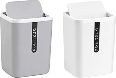 Produktbild von Kleine Mülleimer aus Kunststoff mit Deckel, grau/weiß, 2er-Set