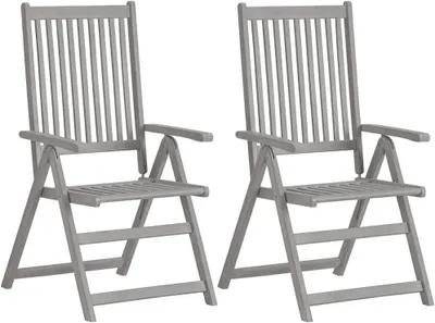 Produktbild von Klappbare Gartenstühle aus Akazienholz im 2er-Set, 57 x 69 x 110 cm, mit 5-fach verstellbarer Rückenlehne, wetterfest und gepolsterter Armlehne für Terrasse, Balkon und Camping