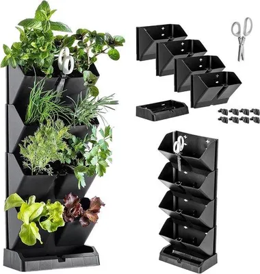 Produktbild von Vertikaler Pflanzkasten – Pflanzensäule – Balkonbepflanzung – Modulares, stapelbares System – 19 x 11,5 x 48 cm – Anthrazit