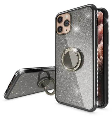 Produktbild von NALIA 360° Ring Handy Hülle für iPhone 11 Pro Max, Glitzer Schutz Case TPU Cover Schwarz