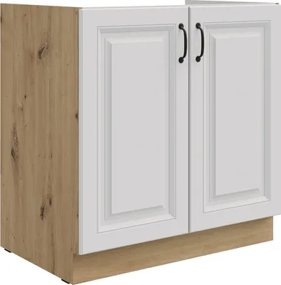 Produktbild von Spülenschrank 80 cm Stilo Weiss + Eiche Artisan Küchenzeile Küchenblock Küche