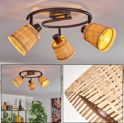 Produktbild von Intissans moderne Deckenlampe aus Metall/Bast in Schwarz/Natur