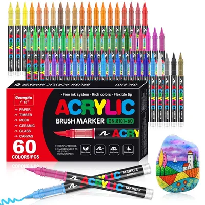 Image de Omgoods - 60 stylos à peinture acrylique - Pointe pinceau, idéal pour les projets créatifs