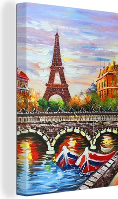 Obrázek produktu pro OneMillionCanvasses® - Obraz na plátně - 90x140 cm, Obraz - Olej - Eiffelova věž - Paříž - Voda, Nástěnná umělecká dekorace - Fotografie na plátně - Obraz na dřevěném rámu - Nástěnná dekorace - Ložnice