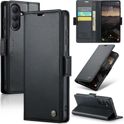 Immagine prodotto di Custodia per Samsung Galaxy S26, blocco RFID, custodia in pelle con flip avanzato e funzione supporto, nera