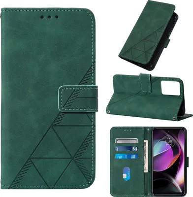 Produktbild von Hülle für Motorola Moto G (2023) Prägung Flip Leder Kartenfächer Schutzhülle mit Ständer Grün