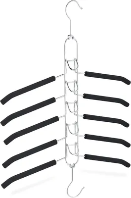 Produktbild von Platzsparender, gepolsterter Kleiderständer mit 5 Fächern, rutschfest, horizontal und vertikal, schwarz/silber