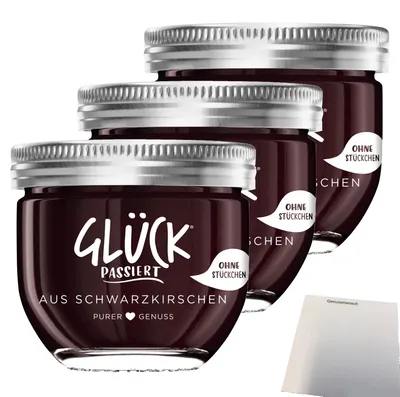 Produktbild von Glück Passiert aus Schwarzkirschen 3er Pack (3x230g Glas) + usy Block