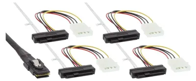 Produktbild von InLine SAS Anschlusskabel, Mini-SAS SFF-8087 an 4x SAS + Strom, 0,75m, 0,75 m, Mini SAS SFF-8087 male, SFF-8482, Stecker/Buchse, Mehrfarbig, 80 g