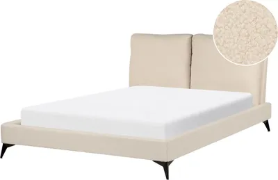 Produktbild von BELIANI Polsterbett Hellbeige Bouclé mit Lattenrost 140 x 200 cm Hohes Kopfteil Schwarze Metallfüße Modernes Design Schlafzimmer Ausstattung Möbel
