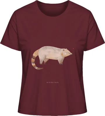 Produktbild von Mr. & Mrs. Panda Damen T-Shirt Nasenbär Größe S - Burgundy - Geschenk, Rüsselbär, Basic Shirt, Kurzarmshirt, Lustige Sprüche, Nasenbären, Oberteil, Baumwoll, Bär