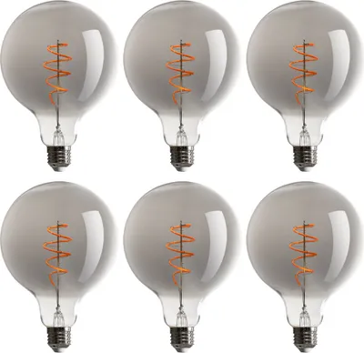 Produktbild von 6 x LED Spiral Filament Leuchtmittel Globe G125 5W E27 Rauchglas 130lm extra warmweiß 1800K DIMMBAR