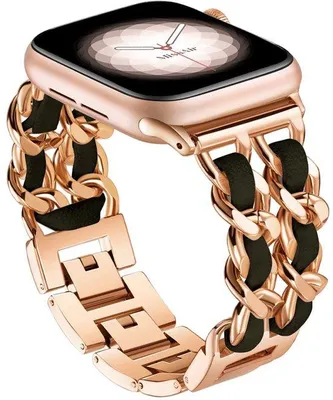 Produktbild von FFO2World Leder-Metallarmband für Apple Watch 42–49 mm & Ultra – Verstellbares Edelstahlarmband mit Lederdetails, Roségold/Schwarz