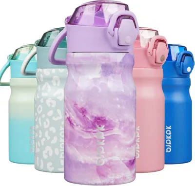 Image de Bouteille isotherme en acier inoxydable, 410 ml, avec paille, maintient les boissons froides pendant 24 heures et chaudes pendant 8 heures, idéale pour le sport