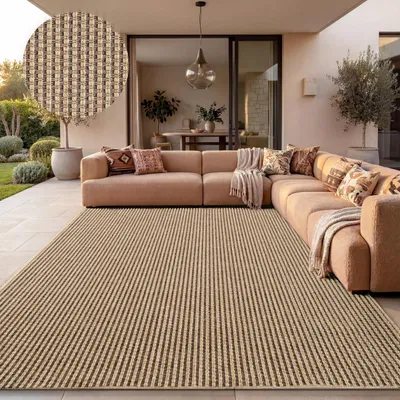 Produktbild von Paco Home Outdoor Teppich Wetterfest Balkon Wohnzimmer Boho Einfarbiges Muster Sisal Optik 200x290 cm, KI-generiertes Bild