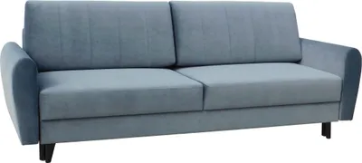 Produktbild von Klassisches Sofa Deila Blau mit Ziernähten, Sofa mit Schlaffunktion und Bettzeugablage, Schlafsofa, Wohnzimmer, eleganter Stil