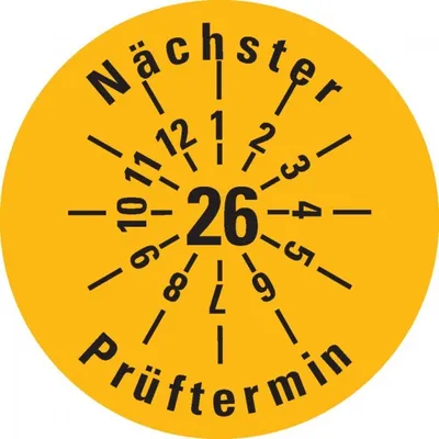 Produktbild von Dreifke® Prüfplakette Nächster Prüftermin 26, gelb, Dokumentenfolie, Ø 30mm, ...