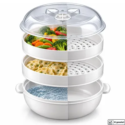 Produktbild von Mikrowellen Dampfgarer 4-teilig Dampfgarbehälter 25cm Weiß Spülmaschinenfest