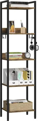 Produktbild von EUGAD Bücherregal mit 5 Ebenen, mit 4 Haken, Schwarz +Vintage Holzoptik