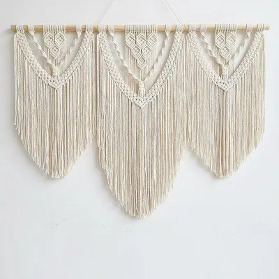 Image de Ibenzoa® : Tenture murale en macramé tissé à la main, 110 x 82 cm, cordon 100% coton – Tapis mural bohème pour chambre à coucher et balcon, décoration artisanale
