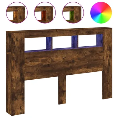 Image de vidaXL Tête de lit LED chêne fumé 160x18,5x103,5 cm Bois composite