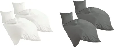 Produktbild von JACK by Bierbaum 155x220cm 4 tlg. hochwertige Uni Fein Biber Bettwäsche einfarbig Weiß / Anthrazit, Farbe:Weiß