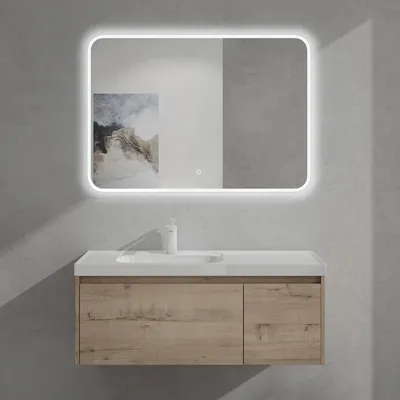 Image de doporro Meuble de Salle de Bains Chêne blanc clair Ensemble de 3 Pièces Meuble Suspendu avec Lavabo et Miroir LED 100cm avec Soft-close Design Salerno
