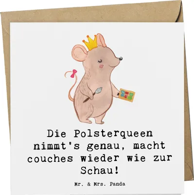 Produktbild von Mr. & Mrs. Panda Klappkarte Polsterei Präzision - Weiß - Geschenk, Berufsalltag, handwerkliches Können, Berufe, doppelkarte, anlasskarte, Couch, Grußkarte, Polsterin