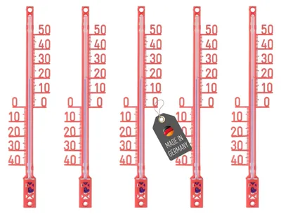 Produktbild von 5 Stück Außenthermometer in Rot Analog Kunststoff Thermometer -40 bis 50°C 16cm zum aufhängen Wetterfest für Innen Außen Garten Gartenthermometer