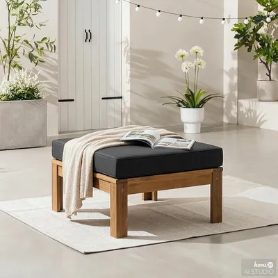 Produktbild von home24 Loungehocker - Webstoff / Akazie Massiv