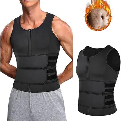 Produktbild von Sportshapewear für Männer, doppelreißiger Verschluss, abflussfördernd, für Bauch, Saunakompressions, wasserdampfableitend, Sport- und Fitness-Shapewear - Schwarz XL