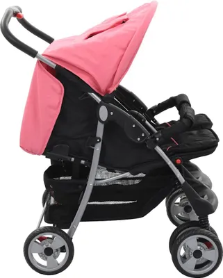 Produktbild von vidaXL Zwillingskinderwagen Rosa und Schwarz Stahl
