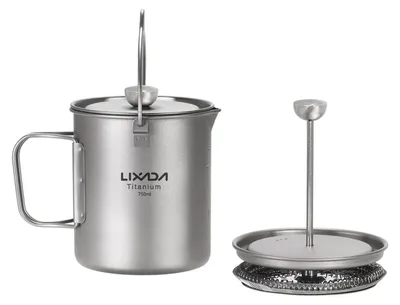 Produktbild von Camping-Kaffeetasse 750ml Titan mit Deckel Silber Tragbar