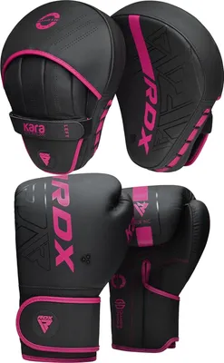 Produktbild von RDX Boxpratzen und Handschuh-Set, Maya Hide Leder KARA Hook and Jab Curved Focus Mitts mit Schlaghandschuhen für MMA, Muay Thai, Kickbox-Coaching, Kampfsport