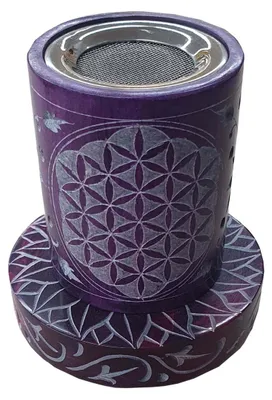 Produktbild von Räuchergefäß "Blume des Lebens" Speckstein lila 10x10cm