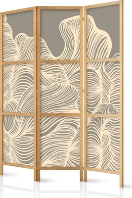 Zdjęcie produktu dla Parawan 135x172 cm 3-częściowy jednostronny elegancki parawan do pokoju ścianka działowa ścianka działowa do pokoju drewniany motyw deco domowe biuro botanika abstrakcyjna natura a-A-10511-bh-a
