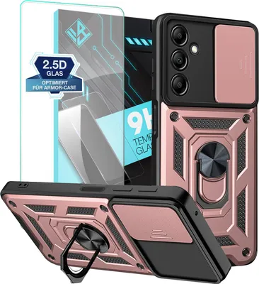 Produktbild von Armor Handyhülle für Samsung Galaxy A15 / A15 5G mit 9H Displayglas Displayschutz Kameraschutz Handy Panzer Case Cover Schutzhülle Outdoor Farbe: Rosegold
