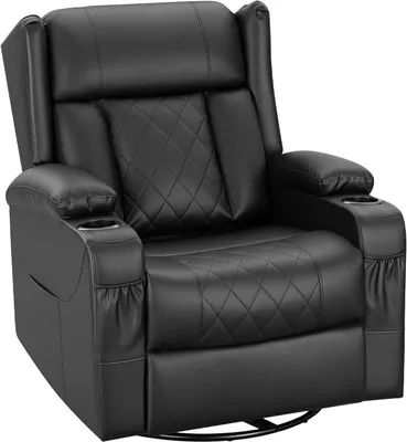 Produktbild von WOLTU Relaxsessel mit Liegefunktion, Fernsehsessel 360° drehbar, mit verstellbarer Fußstütze, Polyurethan: Schwarz Farbe: Schwarz